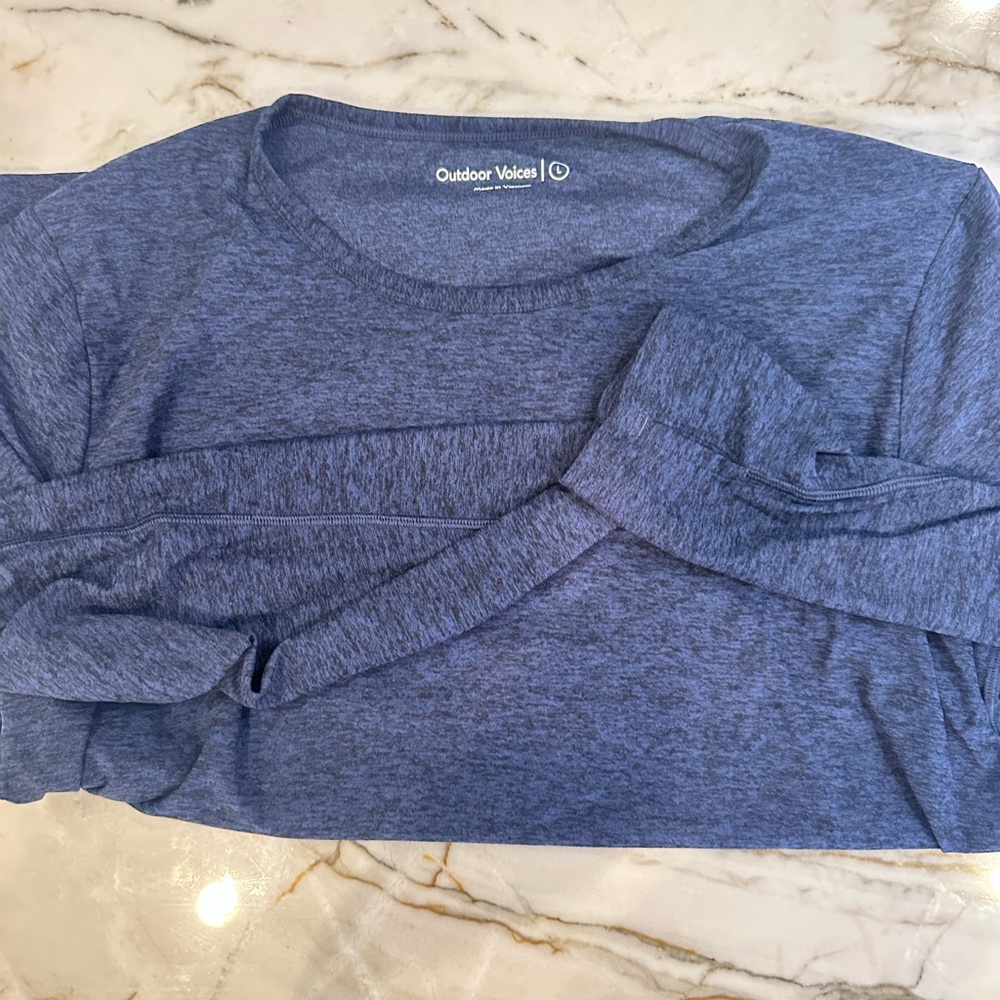 Outdoor Voices Heathered Blue Crew Neck Top